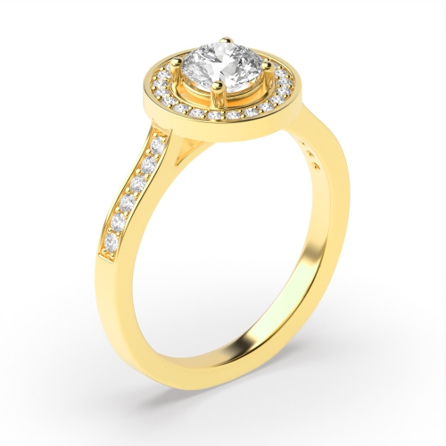 4 Prong Round Yellow Gold Pave shank Engagement Rings