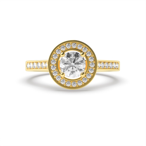 4 Prong Round Yellow Gold Pave shank Engagement Rings