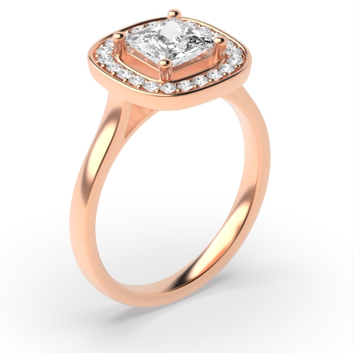 4 Prong Princess Rose Gold Smooth corner Halo Engagement Rings