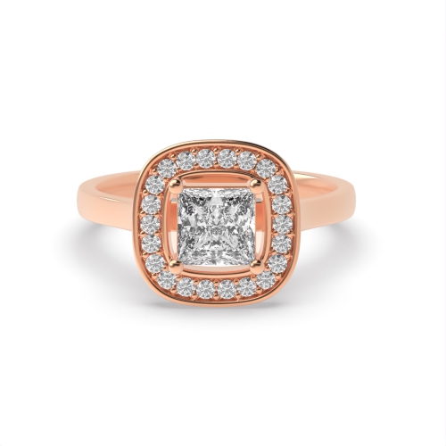 4 Prong Princess Rose Gold Smooth corner Halo Engagement Rings