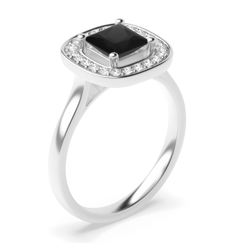 4 Prong Princess Smooth corner Black Diamond Engagement Rings