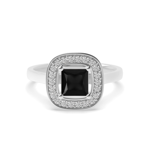 4 Prong Princess Smooth corner Black Diamond Engagement Rings