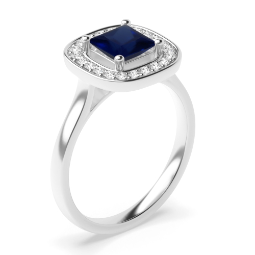 4 Prong Princess Smooth corner Blue Sapphire Engagement Rings