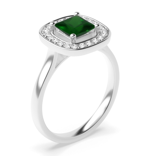 4 Prong Princess Smooth corner Emerald Halo Engagement Rings
