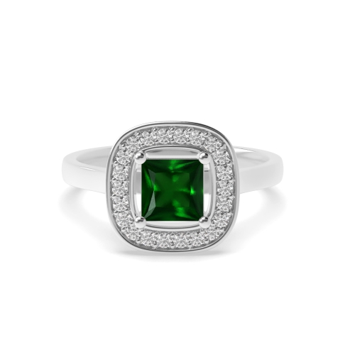 4 Prong Princess Smooth corner Emerald Halo Engagement Rings
