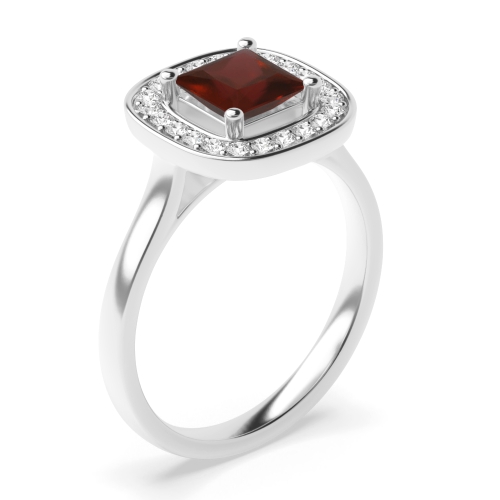 4 Prong Princess Smooth corner Garnet Halo Engagement Rings