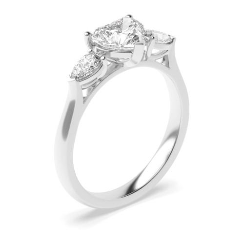 4 Prong Heart/Pear Gallery on Shoulder Three Stone Diamond Ring