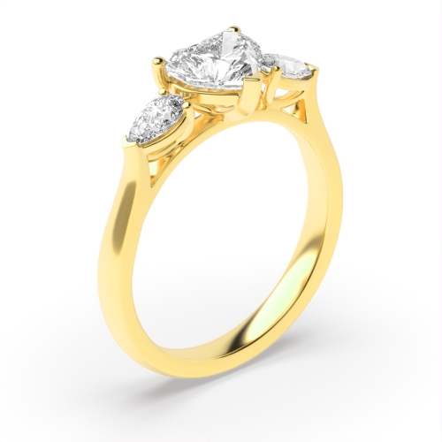3 Prong Heart/Pear Yellow Gold Gallery on shoulder Engagement Rings