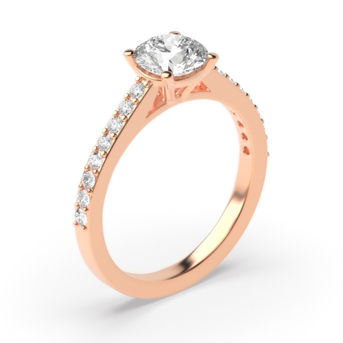 4 Prong Round Rose Gold Pave set shank with gallary Engagement Rings