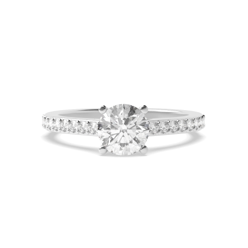 4 Prong Round Silver Pave set shank with gallary Side Stone Engagement Rings