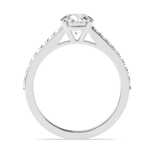 4 Prong Round Silver Pave set shank with gallary Side Stone Engagement Rings