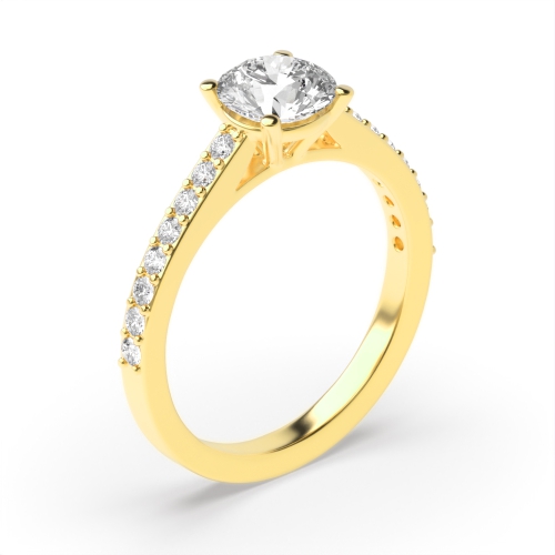 4 Prong Round Yellow Gold Pave set shank with gallary Engagement Rings