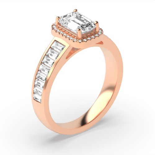 4 Prong Emerald Rose Gold Baguette on shank Vintage Wedding Engagement Rings