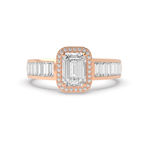 4 Prong Emerald Rose Gold Baguette on shank Vintage Wedding Engagement Rings