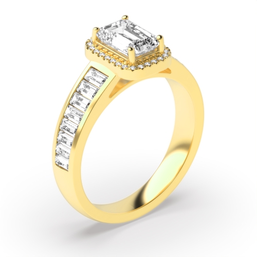 4 Prong Emerald Yellow Gold Baguette on shank Antique Engagement Rings