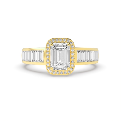 4 Prong Emerald Yellow Gold Baguette on shank Antique Engagement Rings