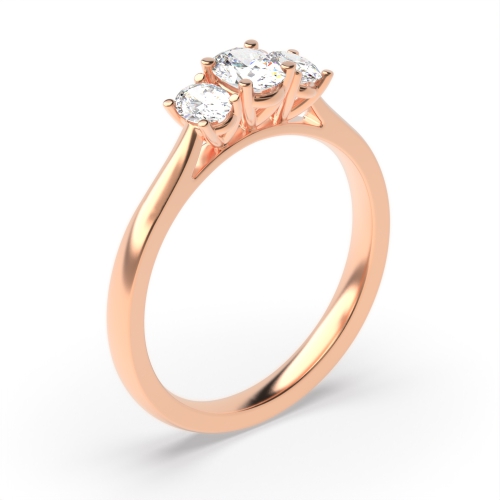 4 Prong Oval Rose Gold Three Stone Engagement Rings