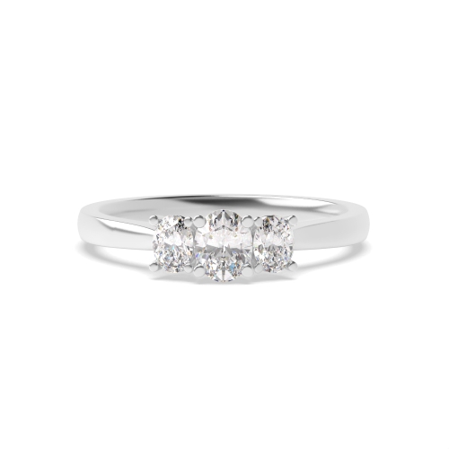 4 Prong Oval Platinum Three Stone Engagement Ring
