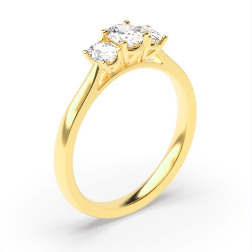 4 Prong Oval Yellow Gold Three Stone Engagement Rings