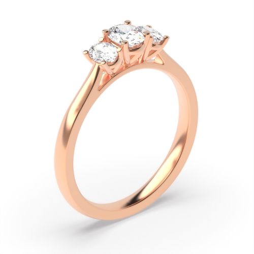 4 Prong Oval Rose Gold High set delicate Trilogy Engagement Rings
