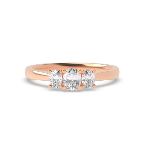 4 Prong Oval Rose Gold High set delicate Trilogy Engagement Rings