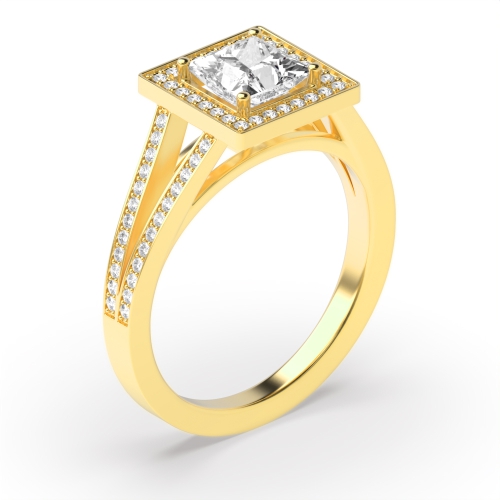 Prong Setting Princess Shape 2 Row Shoulder Delicate Halo Diamond Engagement Rings