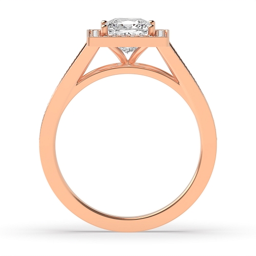 4 Prong Princess Rose Gold Two row shank delicate Halo Engagement Rings