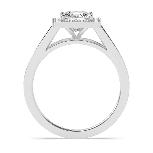 4 Prong Princess Platinum Two row shank delicate Halo Engagement Rings