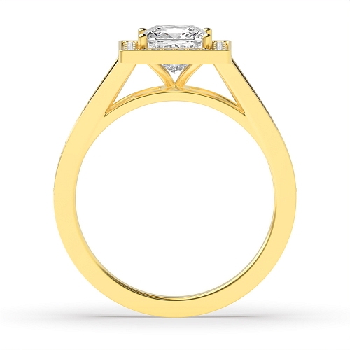 4 Prong Princess Yellow Gold Two row shank delicate Engagement Rings