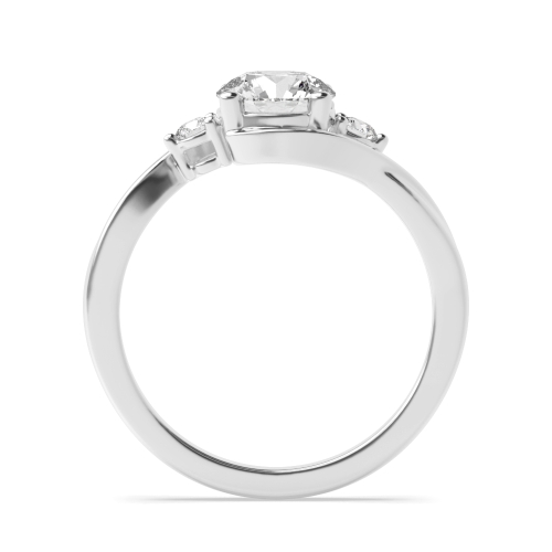 4 Prong Round Silver Twist shank Side Stone Engagement Rings