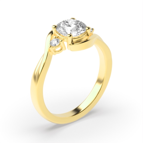 4 Prong Round Yellow Gold Twist shank Engagement Rings