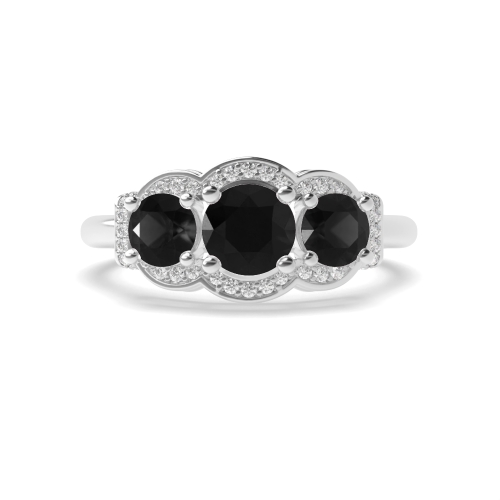 Vintage Style Gorgeous Halo Trilogy Black Diamond Engagement Rings