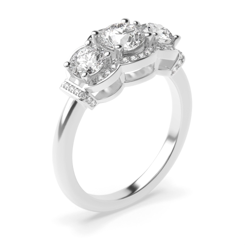 Prong Setting Round Shape 3 Stone Halo Lab Grown Diamond Engagement Rings Platinum and Gold