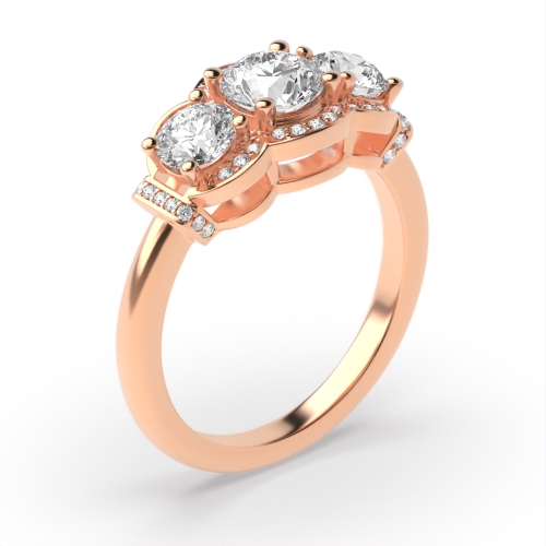 4 Prong Round Rose Gold Three stone big Vintage Wedding Engagement Rings
