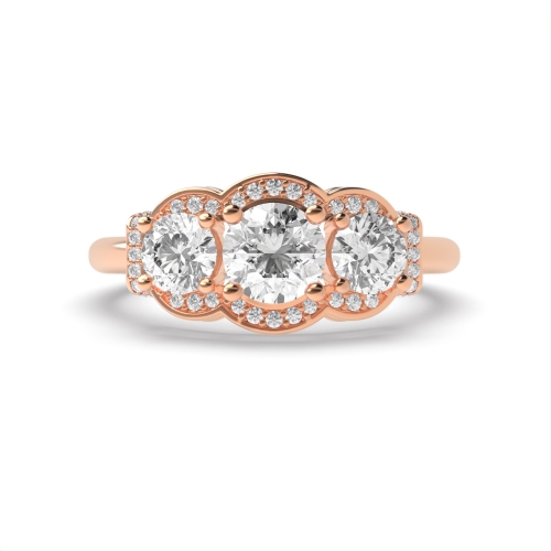 4 Prong Round Rose Gold Three stone big Vintage Wedding Engagement Rings