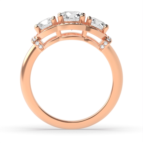 4 Prong Round Rose Gold Three stone big Vintage Wedding Engagement Rings