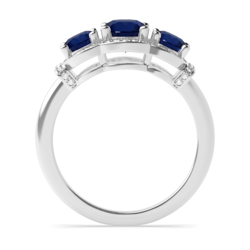 4 Prong Round Three stone big Blue Sapphire Engagement Rings