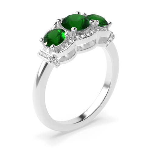 4 Prong Round Three stone big Emerald Engagement Rings