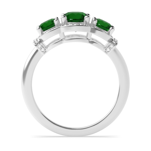 4 Prong Round Three stone big Emerald Engagement Rings