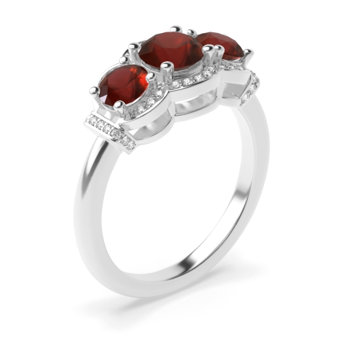 4 Prong Round Three stone big Garnet Halo Engagement Rings
