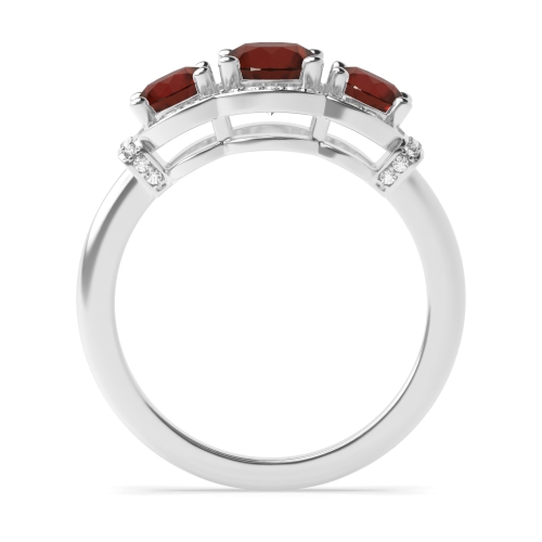 4 Prong Round Three stone big Garnet Halo Engagement Rings
