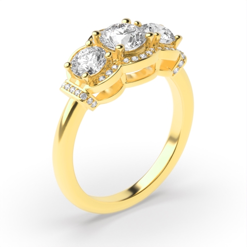 4 Prong Round Yellow Gold Three stone big Antique Engagement Rings
