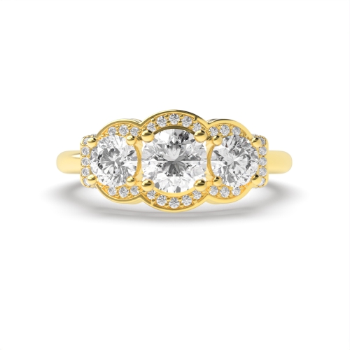 4 Prong Round Yellow Gold Three stone big Antique Engagement Rings