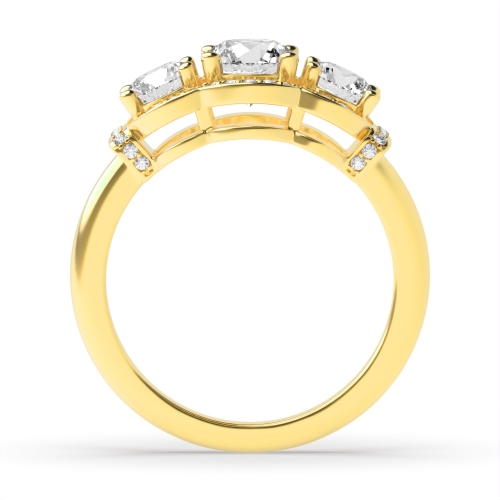 4 Prong Round Yellow Gold Three stone big Antique Engagement Rings