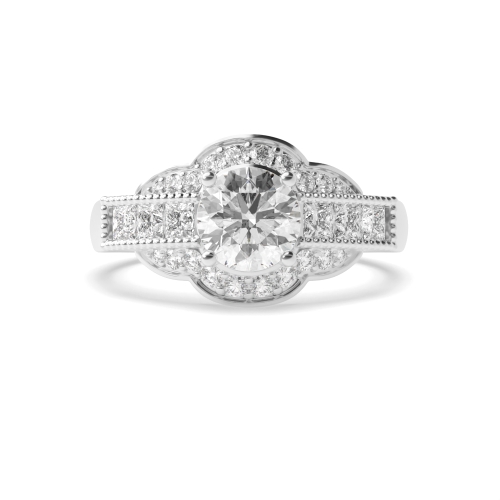 4 Prong Round Vintage Unique Shoulder Side Stone Engagement Ring