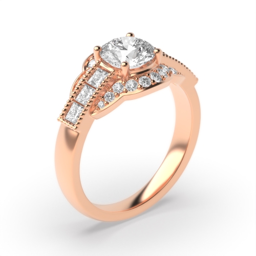 4 Prong Round Rose Gold unique shoulder Vintage Wedding Engagement Rings