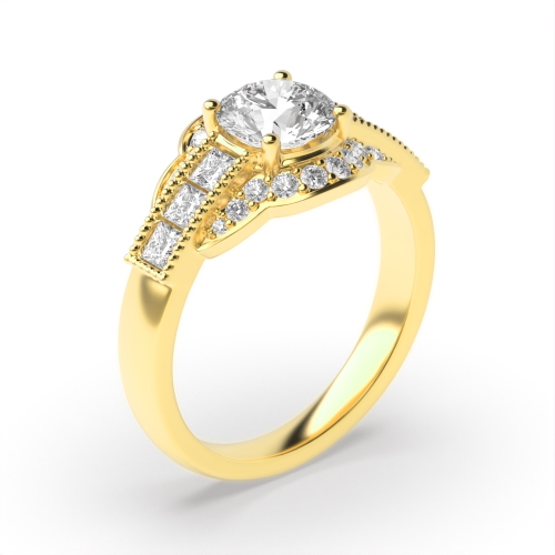 4 Prong Round Yellow Gold Vintage unique shoulder Antique Engagement Rings