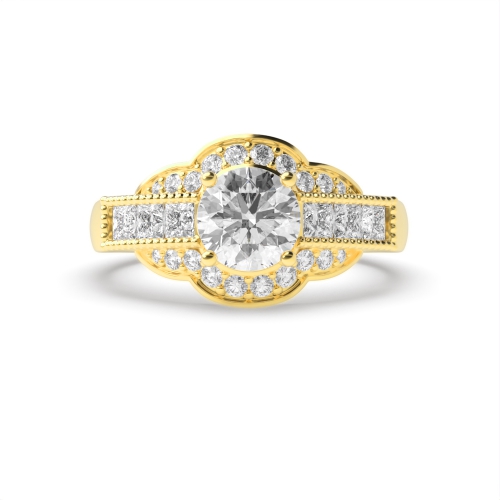 4 Prong Round Yellow Gold Vintage unique shoulder Antique Engagement Rings