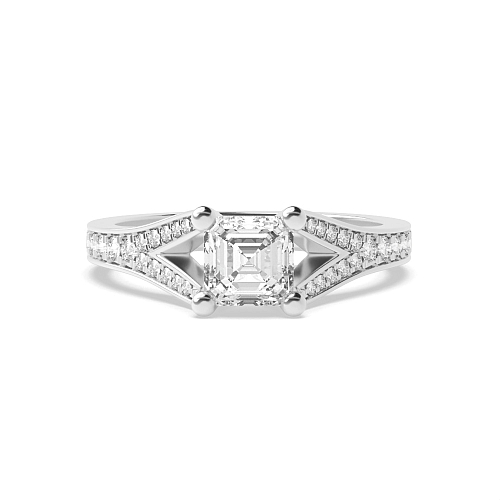Asscher Modern fishtail spilt shoulder Engagement Rings