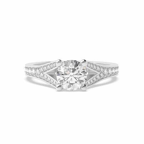 4 Prong Modern Fishtail Spilt Shoulder Side Stone Engagement Ring